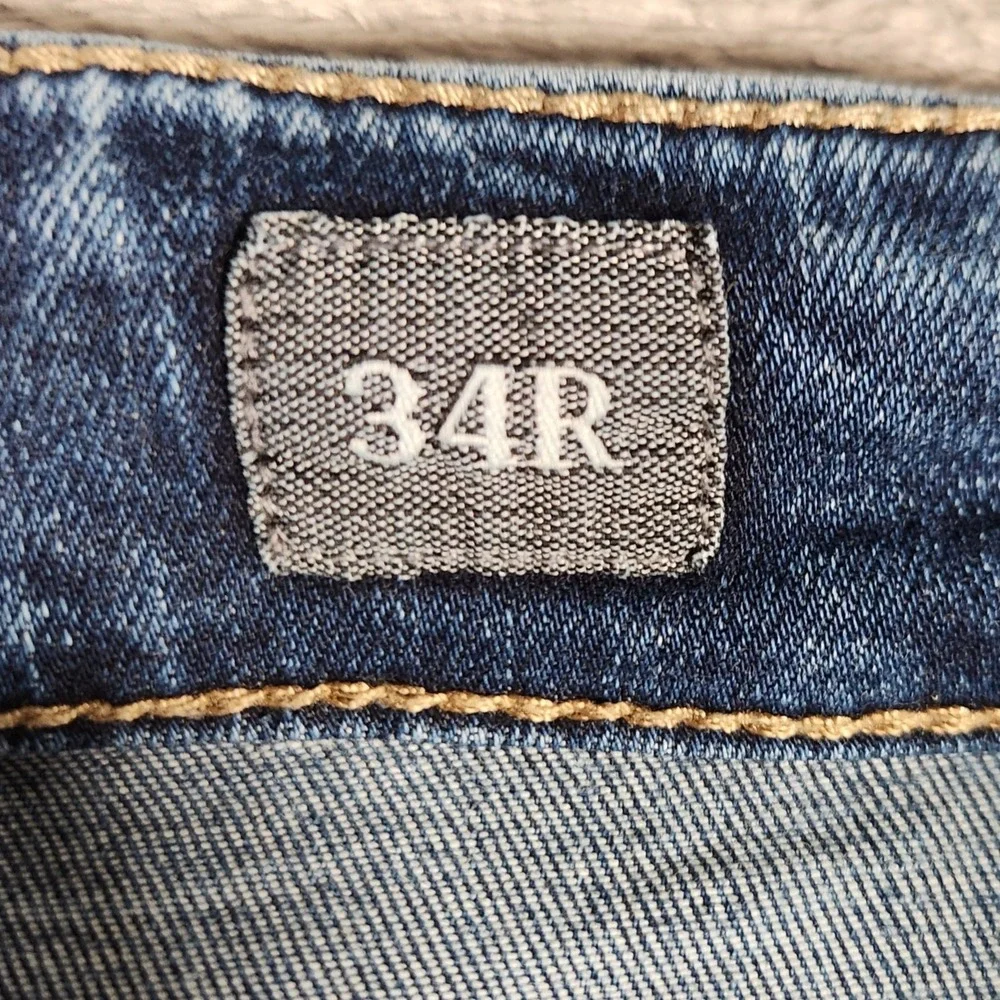 BKE Jake Straight Leg Jeans Mens 34R Blue Excellent Medium Wash Whiskered Denim